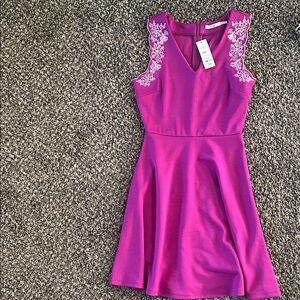 Francesca's Collections Magenta Dress with White Embroidery